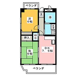 ハートイン若葉台S棟 2DKの間取図画像