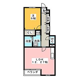 アンプルールリーブル高柳 1LDKの間取図画像
