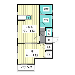 ロイヤルヒルズ大和 1LDKの間取図画像