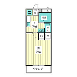 グリーンパークシェル 1Kの間取図画像