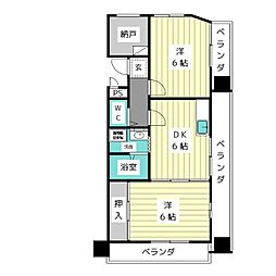 コスモハイツ 2DKの間取図画像