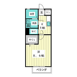 ユングハイム長久手 1Kの間取図画像
