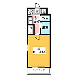 ワッツＵ 2階1Kの間取り