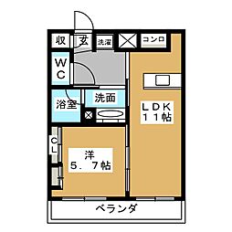 ビブレにししろ 1LDKの間取図画像