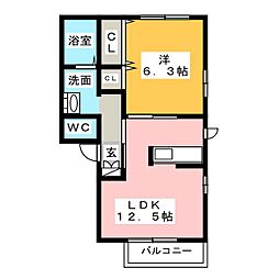 ル・カトゥール 1LDKの間取図画像