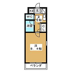 ワッツーU- 1Kの間取図画像