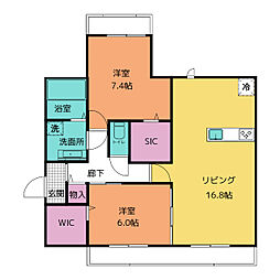 カーサ・ビアンカ 2LDKの間取図画像
