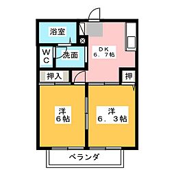 グリーンハイツ喜多山B 2DKの間取図画像