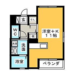 クレール・シャンブル2 1Kの間取図画像