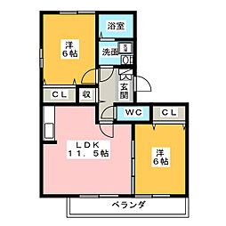 グラスツインA棟 2LDKの間取図画像