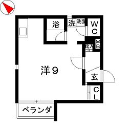 レジデンスカサブランカ ワンルームの間取図画像