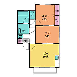 メゾンリベルテ 2階2LDKの間取り