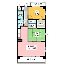 サンタスクエア東新 4階2LDKの間取り