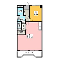パークサイド大和園 2階1LDKの間取り