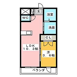 アムセント 1LDKの間取図画像