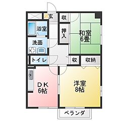 アバンウェルいそむら 2DKの間取図画像