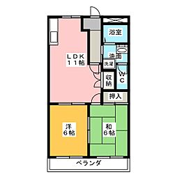 TハピネスB 2LDKの間取図画像