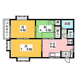 ハーバータウンII 2階3DKの間取り