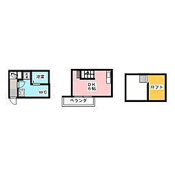 アースクエイク川間 1階ワンルームの間取り