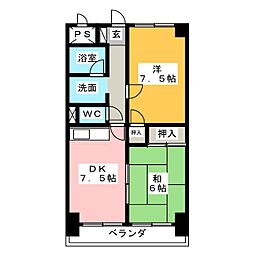 コスモハイム七番町 2階2DKの間取り