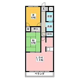 グランドヒルズ本宮新町 3階2LDKの間取り