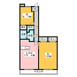 スペリアシティ名南アネックス　V 14階2LDKの間取り