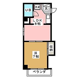 シャンポール港楽 3階1LDKの間取り
