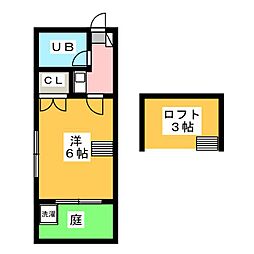 シーズンコート築地口II 2階1Kの間取り