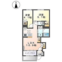 プレタージュ 1階2LDKの間取り