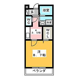 OCEAN稲永 4階1Kの間取り