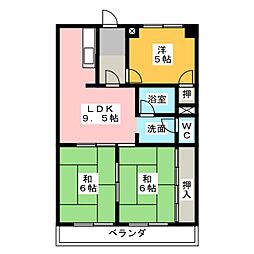 第2グランドハイツ服部 3LDKの間取図画像
