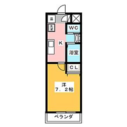 A・City港陽 1Kの間取図画像