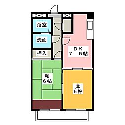 シャトー若葉 2DKの間取図画像