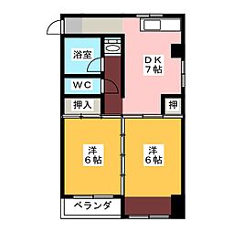 サンローヤル東山 2LDKの間取図画像