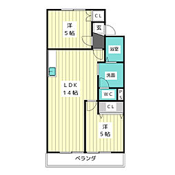 グリーンサイドヨシタカA棟 2LDKの間取図画像