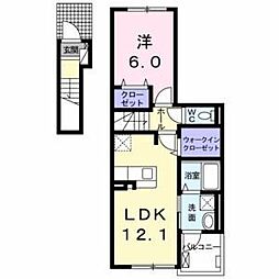 アルバーダ　陸前 2階1LDKの間取り