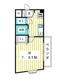 リバティハウス 1Kの間取図画像