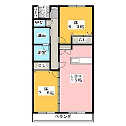 コーポハルラサン 2LDKの間取図画像
