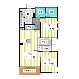 ルッソヴィータ矢白 2LDKの間取図画像