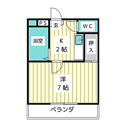 サンライズ香坂 1Kの間取図画像