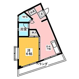品川ビル 1DKの間取図画像