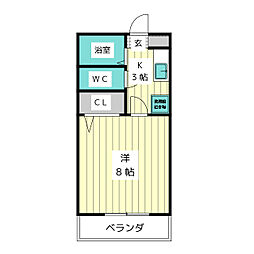 ビクトリー21 2階1Kの間取り