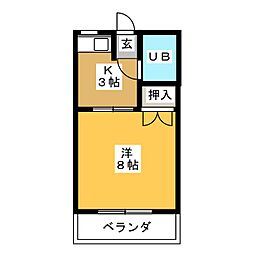 シャトウ山田 2階1DKの間取り