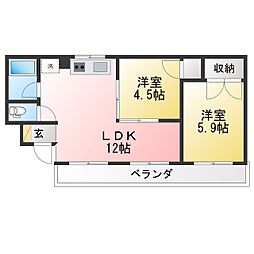 シャンボール長久手 2LDKの間取図画像