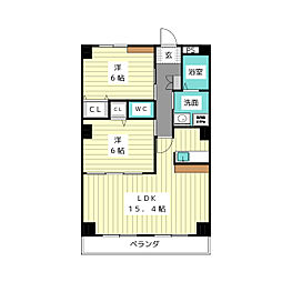 グローヴ大久手　B棟 1階2LDKの間取り