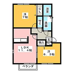 ＴＫ・ハウス 2階2LDKの間取り