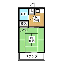 シャトウ山田 2階1DKの間取り