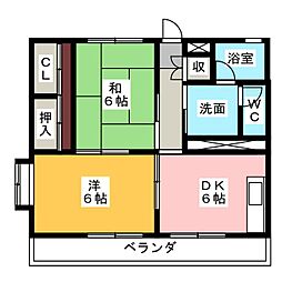 砂子乃郷 2階2DKの間取り
