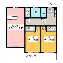 クレストリッジ 2LDKの間取図画像