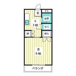 静山荘 1Kの間取図画像